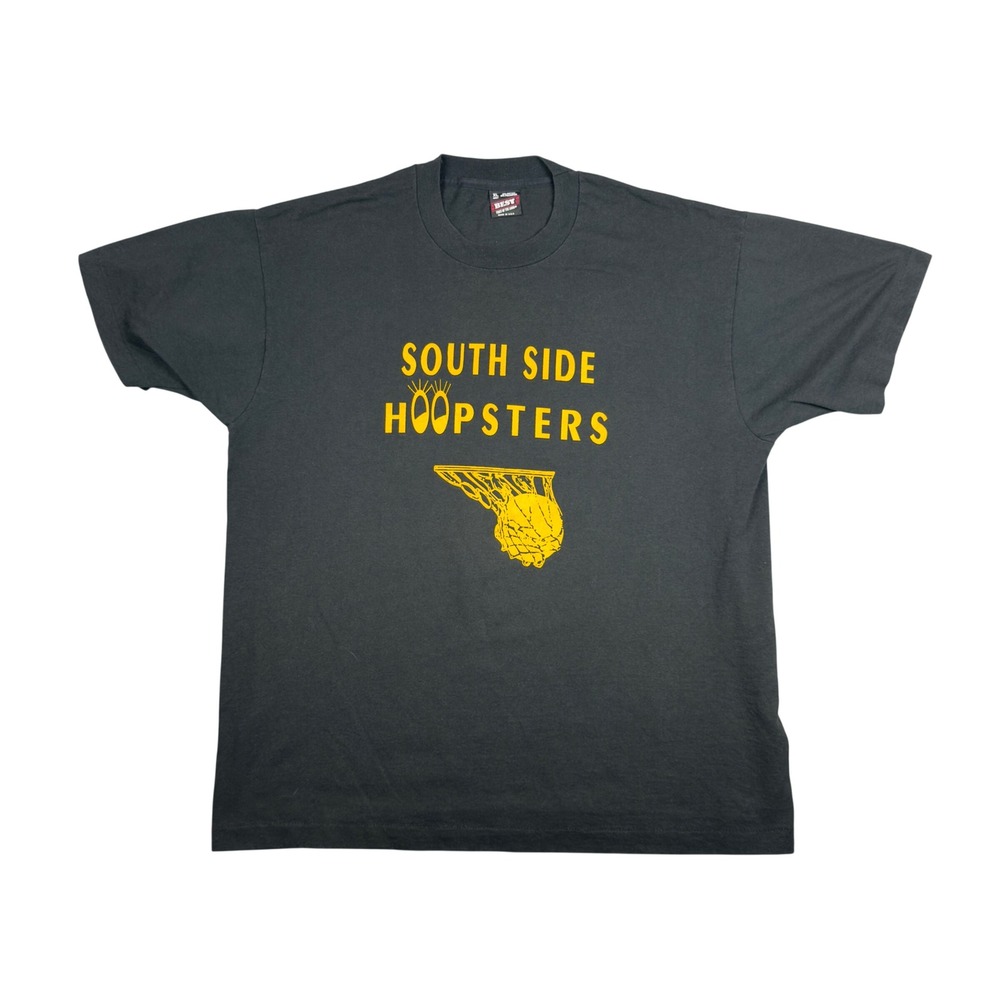 Vtg 90s South Side Hoopsters Basketball T Shirt XL Faded Black USA Single Stitch